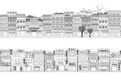 Two hand drawn seamless city banners of Asian cities Royalty Free Stock Images Two hand drawn seamless city banners of Asian cities Royalty Free Stock Images