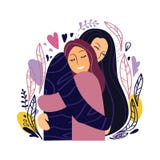 Two happy girls hug and smile tightly. Isolated on white background stock illustration Two happy girls hug and smile tightly. Isolated on white background stock illustration