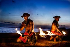 Two Hawaiian Men ready to Dance with Fire