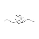 Two Hearts Continuous Line Drawing. Hearts Couple Trendy Minimalist Illustration. One Line Abstract Drawing. White Background Stock Photo Two Hearts Continuous Line Drawing. Hearts Couple Trendy Minimalist Illustration. One Line Abstract Drawing. White Background Stock Photo