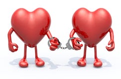 Two Hearts With Arms And Legs Linked By Handcuffs On Hands Stock Photography Two Hearts With Arms And Legs Linked By Handcuffs On Hands Stock Photography