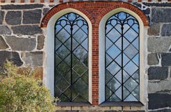Two high windows on wall royalty free stock photography Two high windows on wall royalty free stock photography