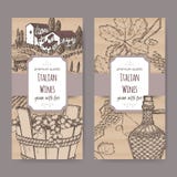 Two Italian wine label templates on cardboard background. Set of 2 elegant Italian wine label templates with farmhouse, vineyard, wine bottle and grapes in royalty free illustration Two Italian wine label templates on cardboard background. Set of 2 elegant Italian wine label templates with farmhouse, vineyard, wine bottle and grapes in royalty free illustration