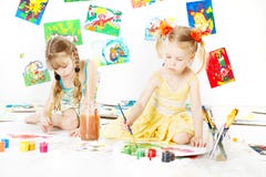 Creative Kids Painting, Little Girls Drawing Children Image royalty free stock images Creative Kids Painting, Little Girls Drawing Children Image royalty free stock images
