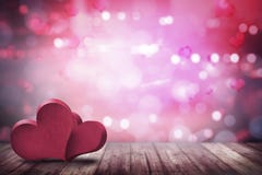 Two Love Shape On The Wooden Floor Stock Photos Two Love Shape On The Wooden Floor Stock Photos