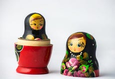 Two Matryoshka Dolls White Background One Open Other Inside royalty free stock photo Two Matryoshka Dolls White Background One Open Other Inside royalty free stock photo