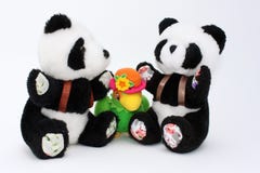 Two Pandas And A Parrot Royalty Free Stock Photography