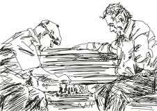 Two pensioners playing chess on the bench. Vector. royalty free illustration Two pensioners playing chess on the bench. Vector. royalty free illustration
