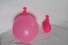Two pink balloons on a white sheet