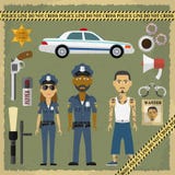 Two police officers, man and woman, and criminal Royalty Free Stock Images Two police officers, man and woman, and criminal Royalty Free Stock Images