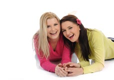Two Pretty Girl Friends Having Fun And Laughing Stock Photo