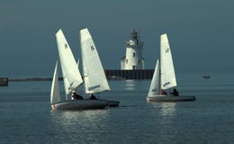 Two sailing students on a calm Lake Erie. royalty free stock photography Two sailing students on a calm Lake Erie. royalty free stock photography