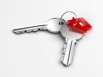 Two silver keys with red house figure
