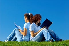 Two students studying in the nature