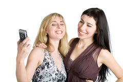 Two Teenage Girls Photographing On Mobile Phone Stock Photos