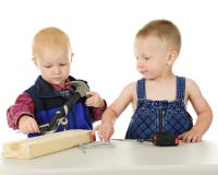 Two Toddler Playing Handyman Together Royalty Free Stock Images Two Toddler Playing Handyman Together Royalty Free Stock Images