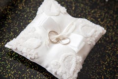 Two Wedding Rings On A Pillow Stock Photos Two Wedding Rings On A Pillow Stock Photos