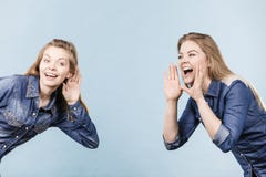 Two women telling tales, rumors gossip stock photos Two women telling tales, rumors gossip stock photos