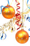 Two Yellow New Year S Spheres On A Background Of A Tinsel Royalty Free Stock Photos Two Yellow New Year S Spheres On A Background Of A Tinsel Royalty Free Stock Photos