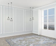 Type classique Pièce grise vide avec le stuc, les tapis, la fenêtre et, moulage, faux pour un sofa ou une chaise Vue de c?t? rend illustration de vecteur Type classique Pièce grise vide avec le stuc, les tapis, la fenêtre et, moulage, faux pour un sofa ou une chaise Vue de c?t? rend illustration de vecteur