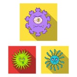 Types d'icônes plates de microbes drôles dans la collection d'ensemble pour la conception Web pathogène d'actions de symbole de v illustration stock Types d'icônes plates de microbes drôles dans la collection d'ensemble pour la conception Web pathogène d'actions de symbole de v illustration stock