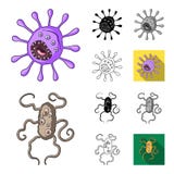 Types de bande dessinée drôle de microbes, noir, plat, monochrome, icônes d'ensemble dans la collection d'ensemble pour la concep illustration stock Types de bande dessinée drôle de microbes, noir, plat, monochrome, icônes d'ensemble dans la collection d'ensemble pour la concep illustration stock