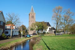 Typical Dutch Village- With Church - Wooden Houses Royalty Free Stock Photo