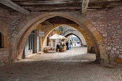 The village of Monpazier, in the Dordogne-Périgord region, France. Medieval village with arcades and typical square royalty free stock images The village of Monpazier, in the Dordogne-Périgord region, France. Medieval village with arcades and typical square royalty free stock images