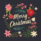 Typographic Merry Christmas card with floral decorative elements stock illustration Typographic Merry Christmas card with floral decorative elements stock illustration