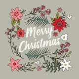 Typographic Merry Christmas card with floral decorative elements royalty free illustration Typographic Merry Christmas card with floral decorative elements royalty free illustration