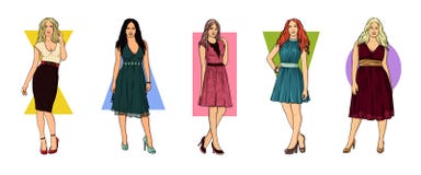 Typy kobiet postacie Typy kobiet postacie Set Żeńskiego ciała kształta typy: Hourglass, bonkreta, prostokąt, trójbok, owal ilustracji Typy kobiet postacie Typy kobiet postacie Set Żeńskiego ciała kształta typy: Hourglass, bonkreta, prostokąt, trójbok, owal ilustracji