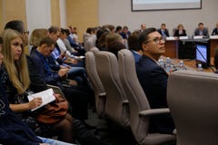 Tyumen, Россия, 10 11 2018 Форум новаторских технологий Ученые, политики и бизнесмены связи стоковая фотография Tyumen, Россия, 10 11 2018 Форум новаторских технологий Ученые, политики и бизнесмены связи стоковая фотография