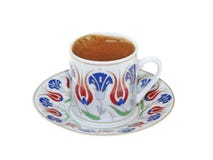 Türkischer Kaffee mit der traditionellen Osmanemotivschale lokalisiert auf weißem Hintergrund stockfotos Türkischer Kaffee mit der traditionellen Osmanemotivschale lokalisiert auf weißem Hintergrund stockfotos