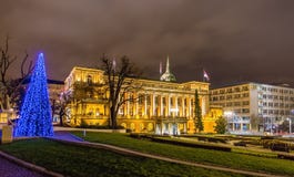Ufficio del presidente della Serbia alla notte immagine stock libera da diritti Ufficio del presidente della Serbia alla notte immagine stock libera da diritti
