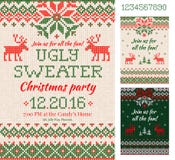 Ugly Sweater Christmas Party cards. Knitted pattern. Scandinavia vector illustration Ugly Sweater Christmas Party cards. Knitted pattern. Scandinavia vector illustration