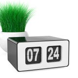Uitstekend Flip Clock met Gras in Witte Keramiekplanter 3d trek uit stock illustratie Uitstekend Flip Clock met Gras in Witte Keramiekplanter 3d trek uit stock illustratie