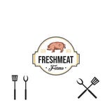 Uitstekend slachterijembleem retro gestileerde embleem van de vleeswinkel, kenteken, ontwerpelement, logotype malplaatje Vector i vector illustratie Uitstekend slachterijembleem retro gestileerde embleem van de vleeswinkel, kenteken, ontwerpelement, logotype malplaatje Vector i vector illustratie