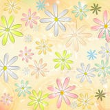 Het madeliefje van de lente bloeit over beige oude document achtergrond met cirkel vector illustratie Het madeliefje van de lente bloeit over beige oude document achtergrond met cirkel vector illustratie