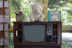 Uitstekende Televisie of oude retro TV in woonkamer stock afbeeldingen Uitstekende Televisie of oude retro TV in woonkamer stock afbeeldingen