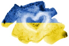 Ukraine flag is depicted in liquid watercolor style isolated on white background