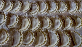 Ukrainische Küche: köstliche selbst gemachte Mehlklöße auf einem Holztisch stockbild Ukrainische Küche: köstliche selbst gemachte Mehlklöße auf einem Holztisch stockbild