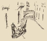 Ulicy Wenecja Włochy z gondola rocznikiem Grawerującym royalty ilustracja Ulicy Wenecja Włochy z gondola rocznikiem Grawerującym royalty ilustracja