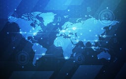 Ultra HD Abstract Bitcoin Crypto Currency Blockchain Technology World Map Background Illustration. Database, artificial. Royalty Free Stock Photography Ultra HD Abstract Bitcoin Crypto Currency Blockchain Technology World Map Background Illustration. Database, artificial. Royalty Free Stock Photography