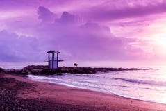 Ultra violet sunrise on the seashore in Larnaca