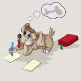 Um cachorrinho pequeno escreve em uma folha de papel ilustração stock Um cachorrinho pequeno escreve em uma folha de papel ilustração stock