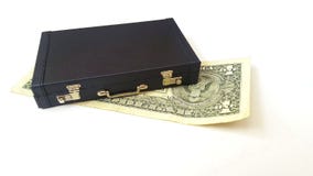 Um dólar americano apenas que encontra-se sob a mala de viagem imagens de stock Um dólar americano apenas que encontra-se sob a mala de viagem imagens de stock