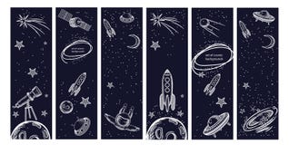Um grupo de bandeiras em temas do espaço Conceito educacional ilustração do vetor Um grupo de bandeiras em temas do espaço Conceito educacional ilustração do vetor
