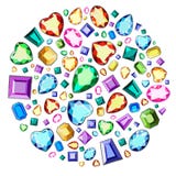 Um grupo de pedras preciosas de cores diferentes e do corte diferente Diamantes em um círculo ilustração do vetor Um grupo de pedras preciosas de cores diferentes e do corte diferente Diamantes em um círculo ilustração do vetor
