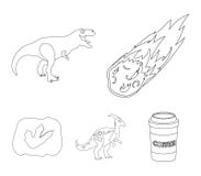 Um meteorito de queda, parasaurolophus, tiranossauro, uma impressão de um pé do ` s do dinossauro O dinossauro e o período pré-hi ilustração stock Um meteorito de queda, parasaurolophus, tiranossauro, uma impressão de um pé do ` s do dinossauro O dinossauro e o período pré-hi ilustração stock