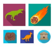 Um meteorito de queda, parasaurolophus, tiranossauro, uma impressão de um pé do ` s do dinossauro O dinossauro e o período pré-hi ilustração do vetor Um meteorito de queda, parasaurolophus, tiranossauro, uma impressão de um pé do ` s do dinossauro O dinossauro e o período pré-hi ilustração do vetor